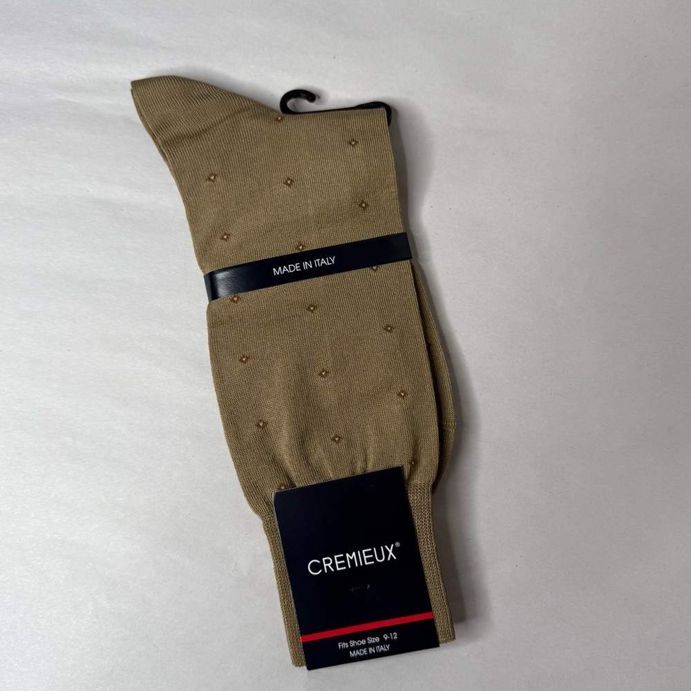 NWT Cremieux Made in Italy Cotton Dress Socks Khaki Dot Mens 9-12